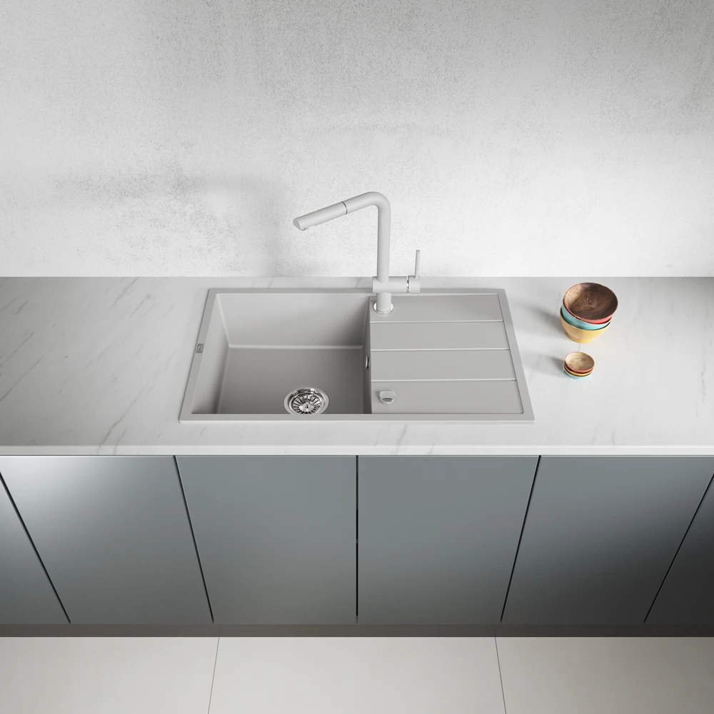 Granitinė virtuvinė plautuvė Laveo Wolin SPW_511T, Pilkas
