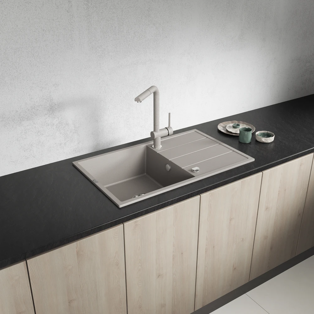 Granitinė virtuvinė plautuvė Laveo Wolin SPW_411T, rusvai gelsvas