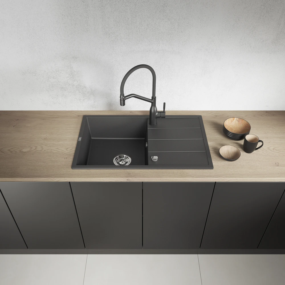 Granitinė virtuvinė plautuvė Laveo Wolin SPW_711T, Juodas