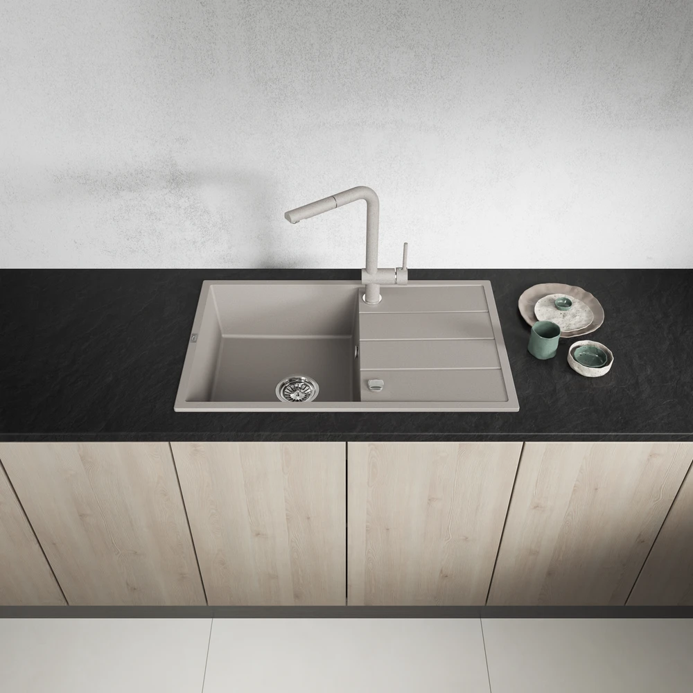 Granitinė virtuvinė plautuvė Laveo Wolin SPW_411T, rusvai gelsvas