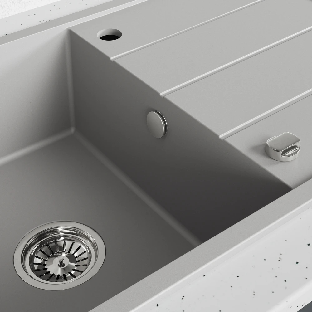 Granitinė virtuvinė plautuvė Laveo Wolin SPW_511T, Pilkas