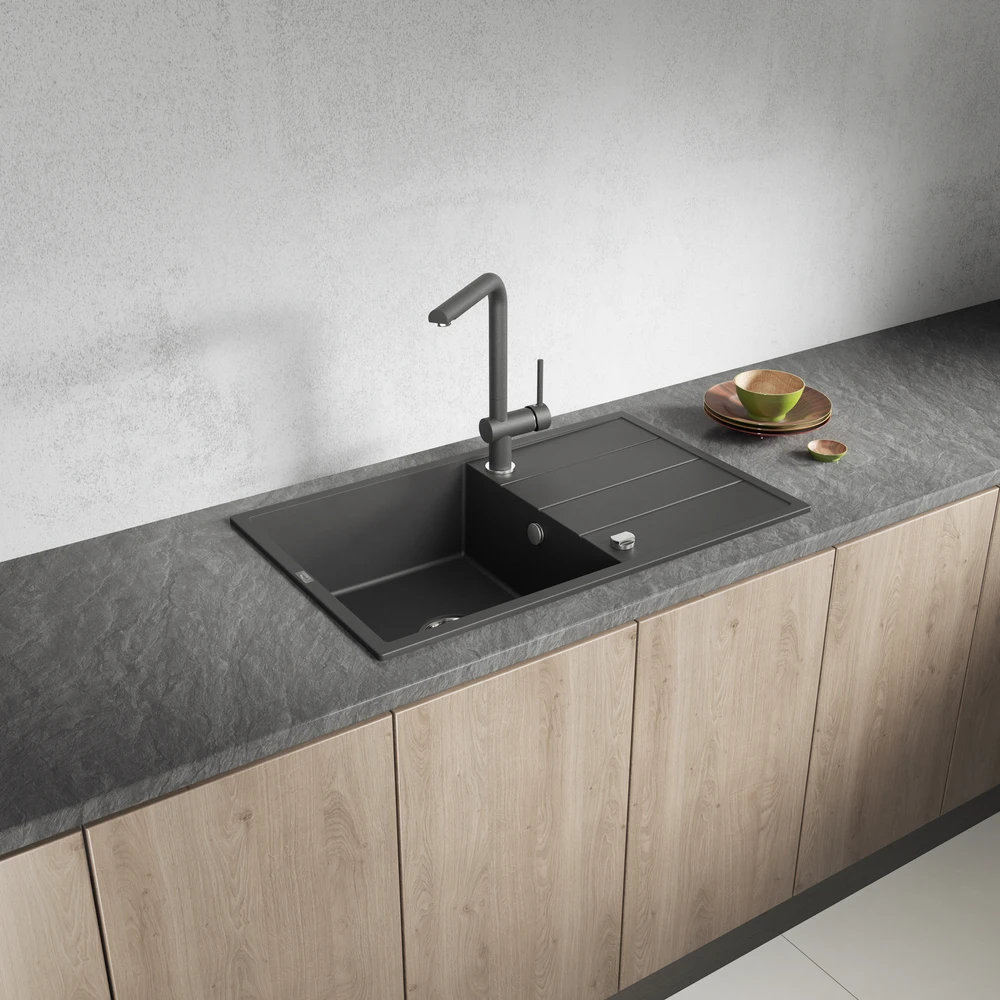 Granitinė virtuvinė plautuvė Laveo Wolin SPW_711T, Juodas