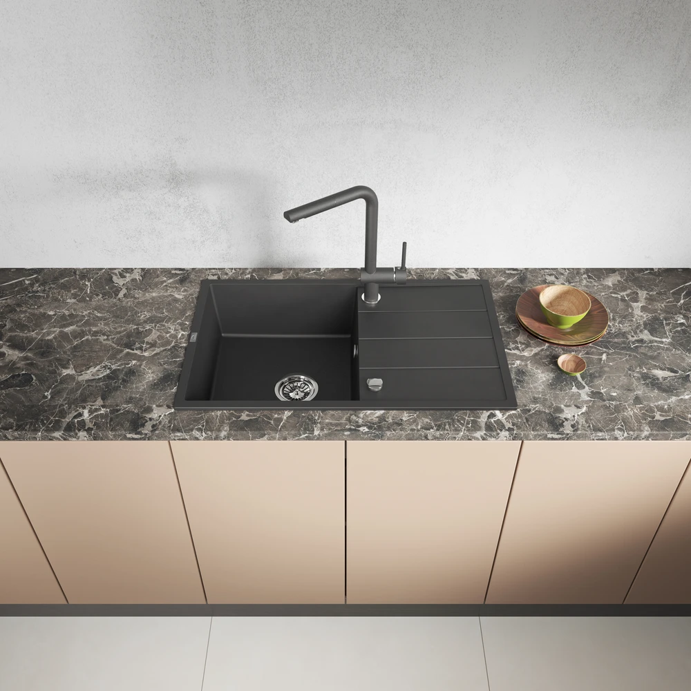 Granitinė virtuvinė plautuvė Laveo Wolin SPW_711T, Juodas