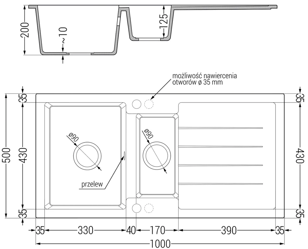 Granitinė virtuvinė plautuvė Mexen Andres su maišytuvu ir sifonu, Juodas granite+Chrome