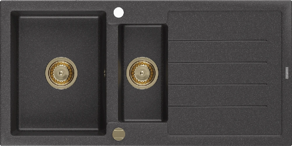 Granitinė virtuvinė plautuvė Mexen Andres su sifonu, Juodas granite+Gold, 1000 x 500 mm