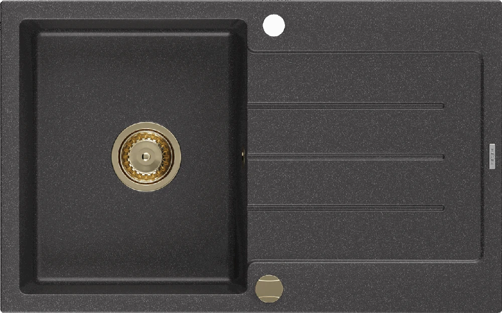 Granitinė virtuvinė plautuvė Mexen Bruno su sifonu, Juodas granite+Gold, 795 x 495 mm