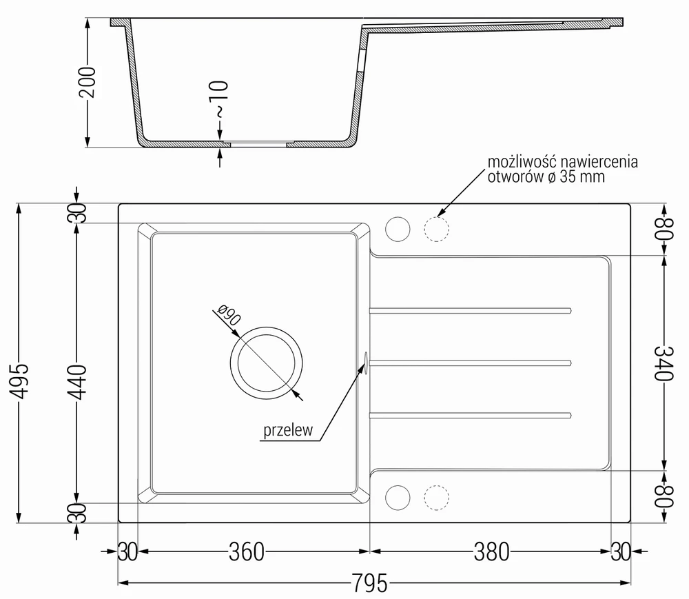 Granitinė virtuvinė plautuvė Mexen Bruno su maišytuvu ir sifonu, Juodas granite+Juodas granite/Gold