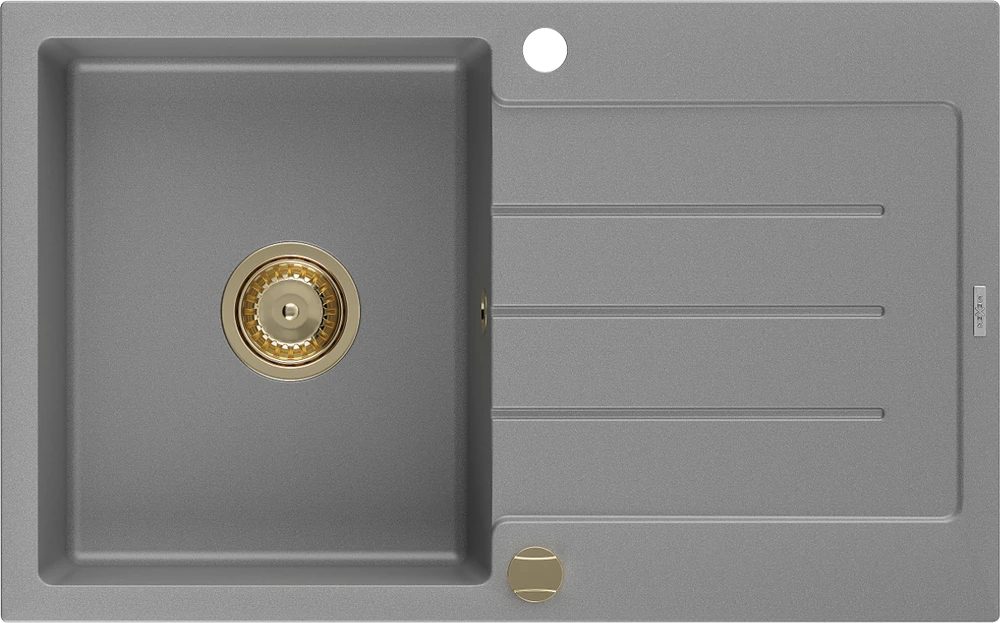 Granitinė virtuvinė plautuvė Mexen Bruno su sifonu, Pilkas+Gold, 795 x 495 mm