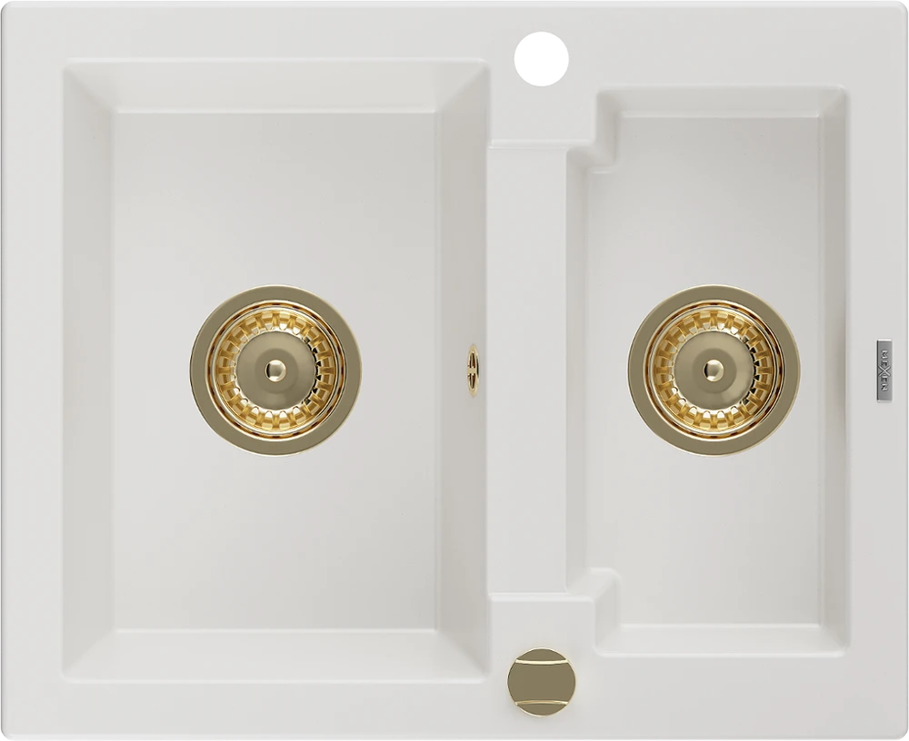 Granitinė virtuvinė plautuvė Mexen Carlos su sifonu, Baltas+Gold, 582 x 475 mm