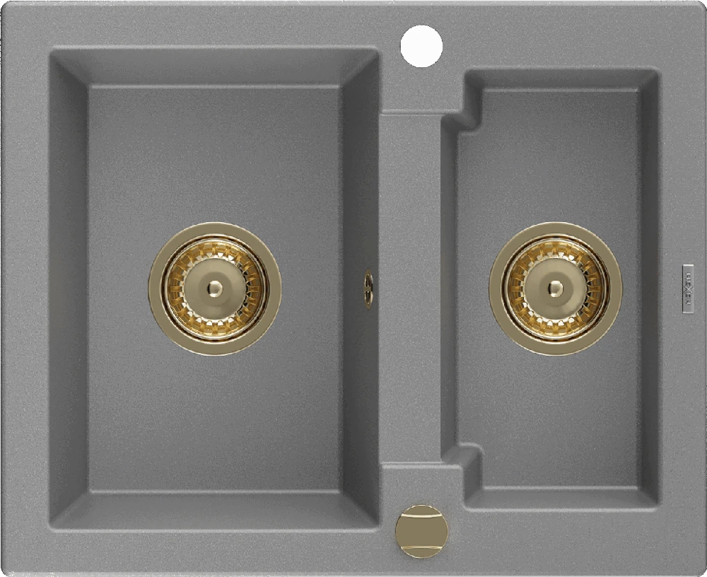 Granitinė virtuvinė plautuvė Mexen Carlos su sifonu, Pilkas+Gold, 582 x 475 mm