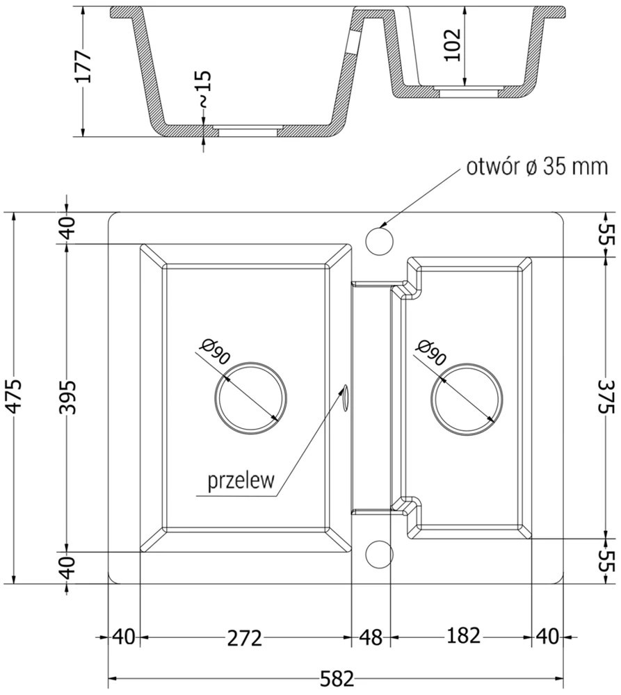 Granitinė virtuvinė plautuvė Mexen Carlos su maišytuvu ir sifonu, Juodas granite+Juodas/Chrome