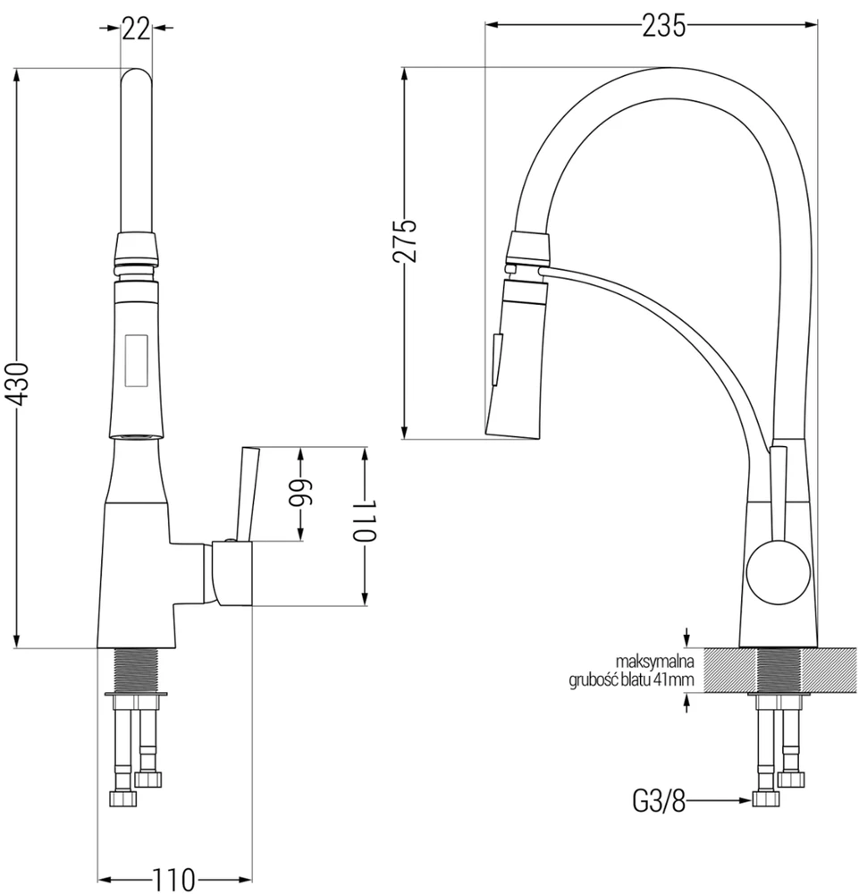 Granitinė virtuvinė plautuvė Mexen Carlos su maišytuvu ir sifonu, Juodas+Juodas/Chrome
