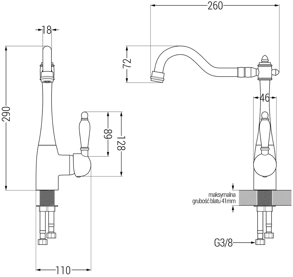 Granitinė virtuvinė plautuvė Mexen Cesar su maišytuvu ir sifonu, Juodas granite+Chrome
