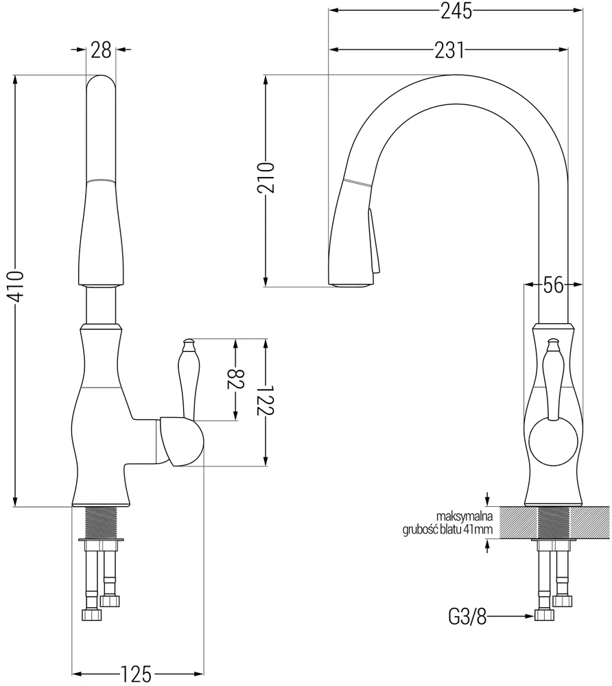 Granitinė virtuvinė plautuvė Mexen Diego su maišytuvu ir sifonu, Juodas+Gold