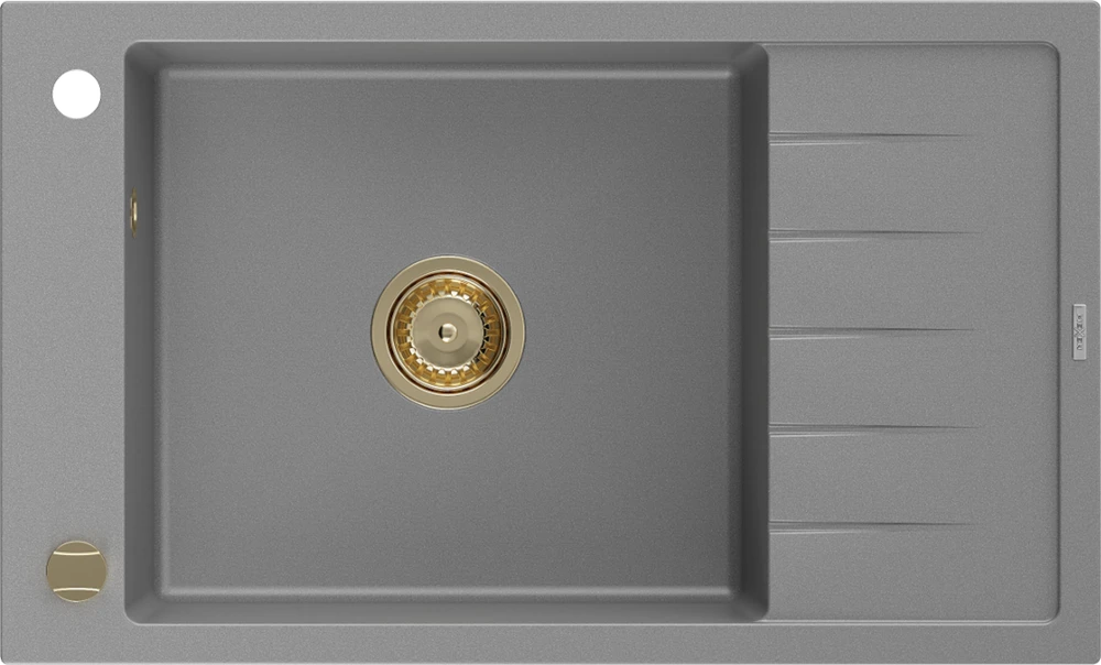 Granitinė virtuvinė plautuvė Mexen Elias su sifonu, Pilkas+Gold, 795 x 480 mm