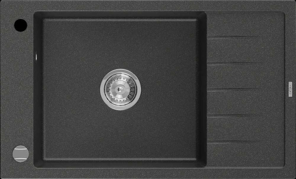 Granitinė virtuvinė plautuvė Mexen Elias su sifonu, Juodas granite+Chrome, 795 x 480 mm