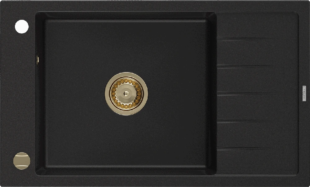 Granitinė virtuvinė plautuvė Mexen Elias su sifonu, Juodas+Gold, 795 x 480 mm