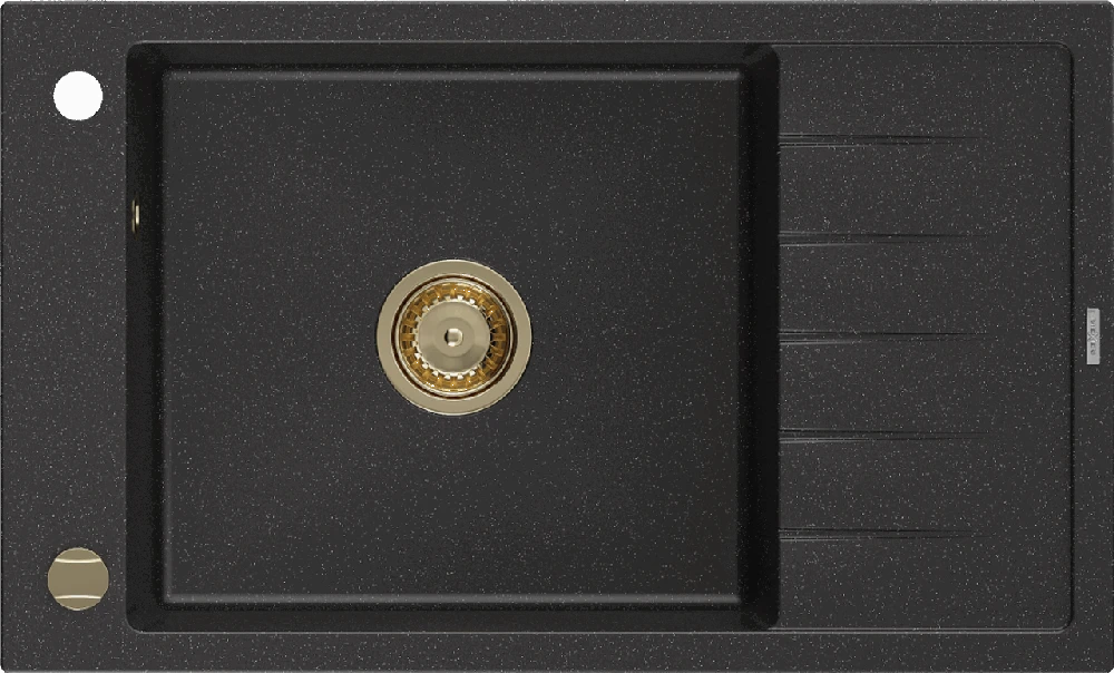 Granitinė virtuvinė plautuvė Mexen Elias su sifonu, Metallic juodas/sidabrinis+Gold, 795 x 480 mm