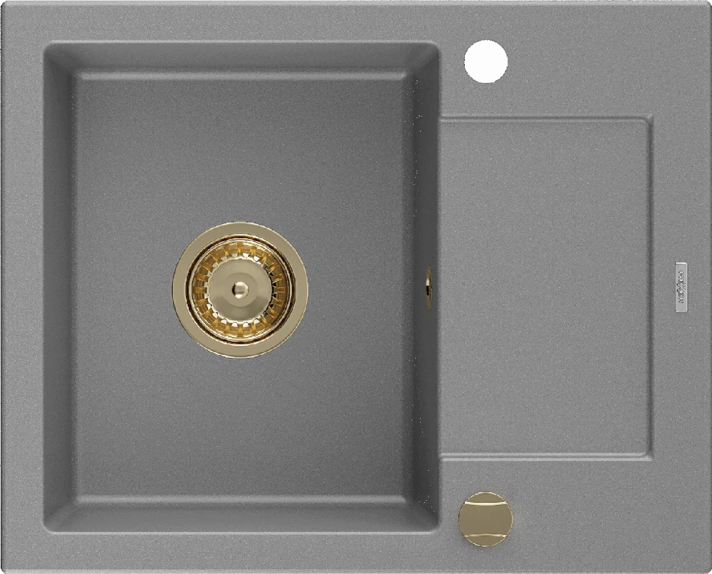 Granitinė virtuvinė plautuvė Mexen Enzo su sifonu, Pilkas+Gold, 576 x 465 mm
