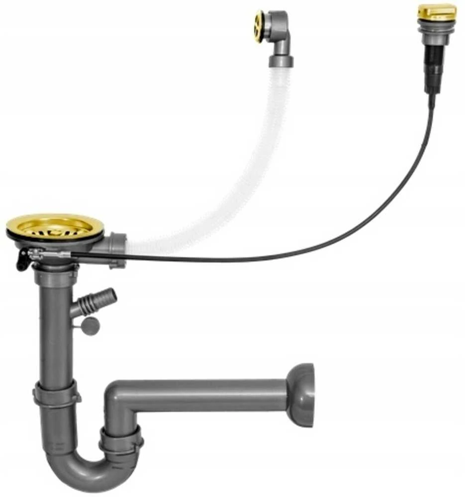 Granitinė virtuvinė plautuvė Mexen Enzo su maišytuvu ir sifonu, rusvai gelsvas+Gold