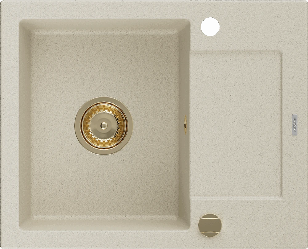 Granitinė virtuvinė plautuvė Mexen Enzo su sifonu, rusvai gelsvas+Gold, 576 x 465 mm