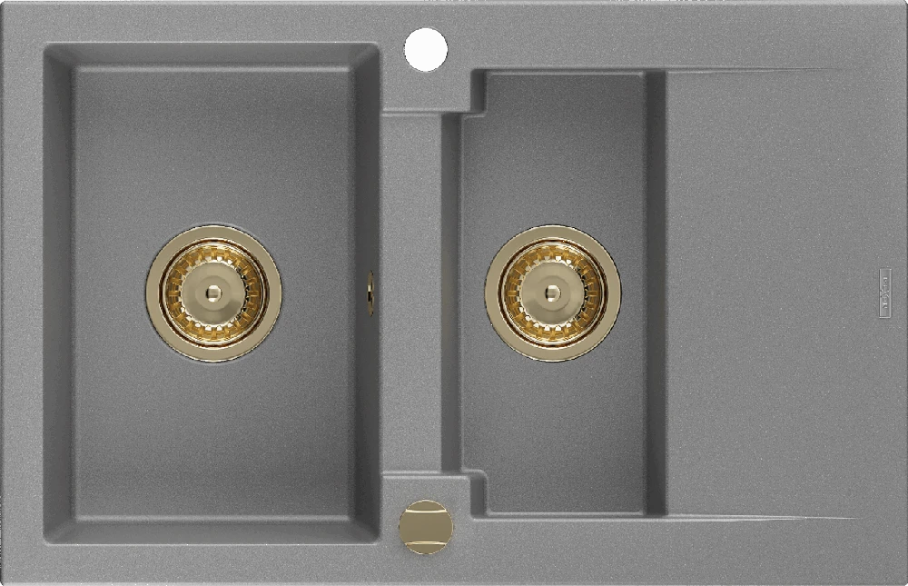 Granitinė virtuvinė plautuvė Mexen Gaspar su sifonu, Pilkas+Gold, 737 x 475 mm