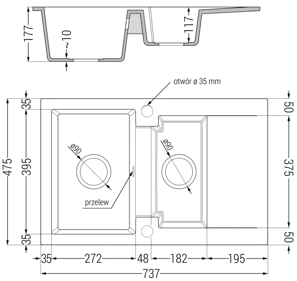 Granitinė virtuvinė plautuvė Mexen Gaspar su maišytuvu ir sifonu, Metallic juodas/sidabrinis+Chrome