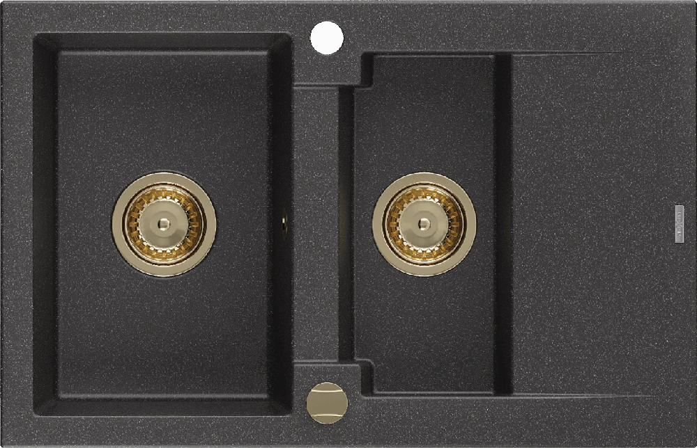 Granitinė virtuvinė plautuvė Mexen Gaspar su sifonu, Juodas granite+Gold, 737 x 475 mm