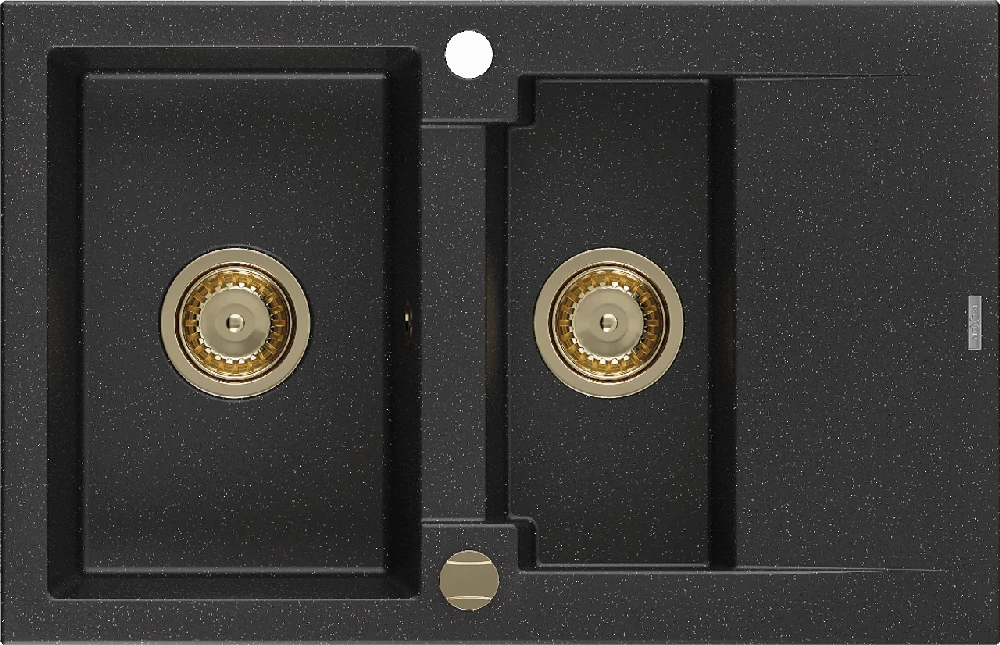 Granitinė virtuvinė plautuvė Mexen Gaspar su sifonu, Metallic juodas/sidabrinis+Gold, 737 x 475 mm