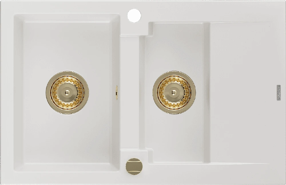 Granitinė virtuvinė plautuvė Mexen Gaspar su sifonu, Baltas+Gold, 737 x 475 mm