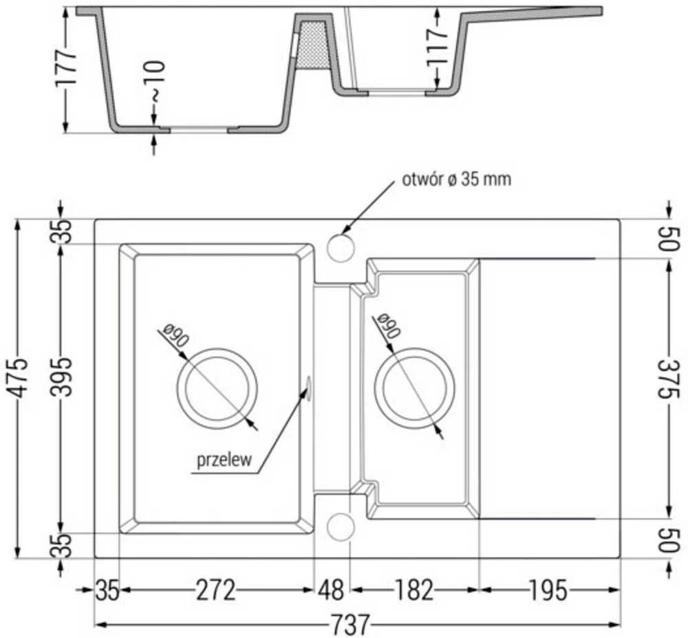 Granitinė virtuvinė plautuvė Mexen Gaspar su maišytuvu ir sifonu, Juodas granite+Chrome