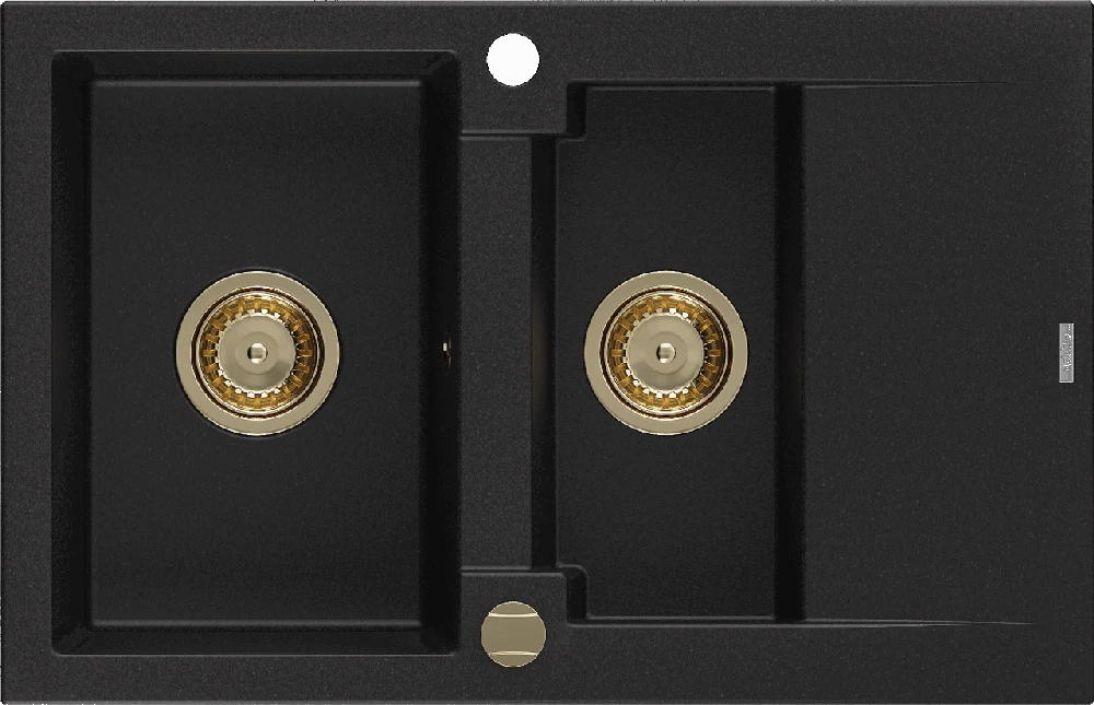 Granitinė virtuvinė plautuvė Mexen Gaspar su sifonu, Juodas+Gold, 737 x 475 mm