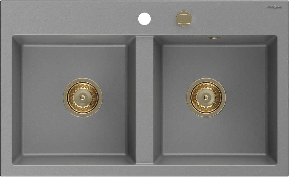 Granitinė virtuvinė plautuvė Mexen Hektor su sifonu, Pilkas+Gold, 800 x 480 mm