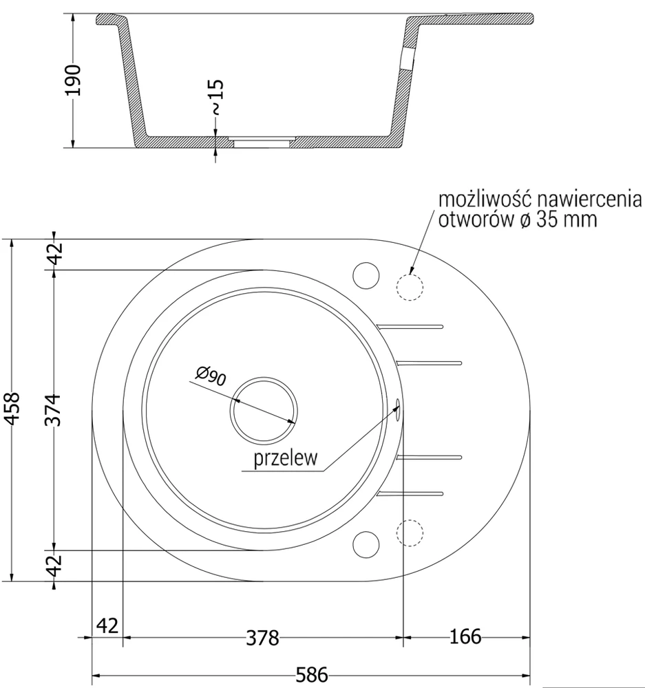 Granitinė virtuvinė plautuvė Mexen Kevin su sifonu, Juodas, 586 x 458 mm
