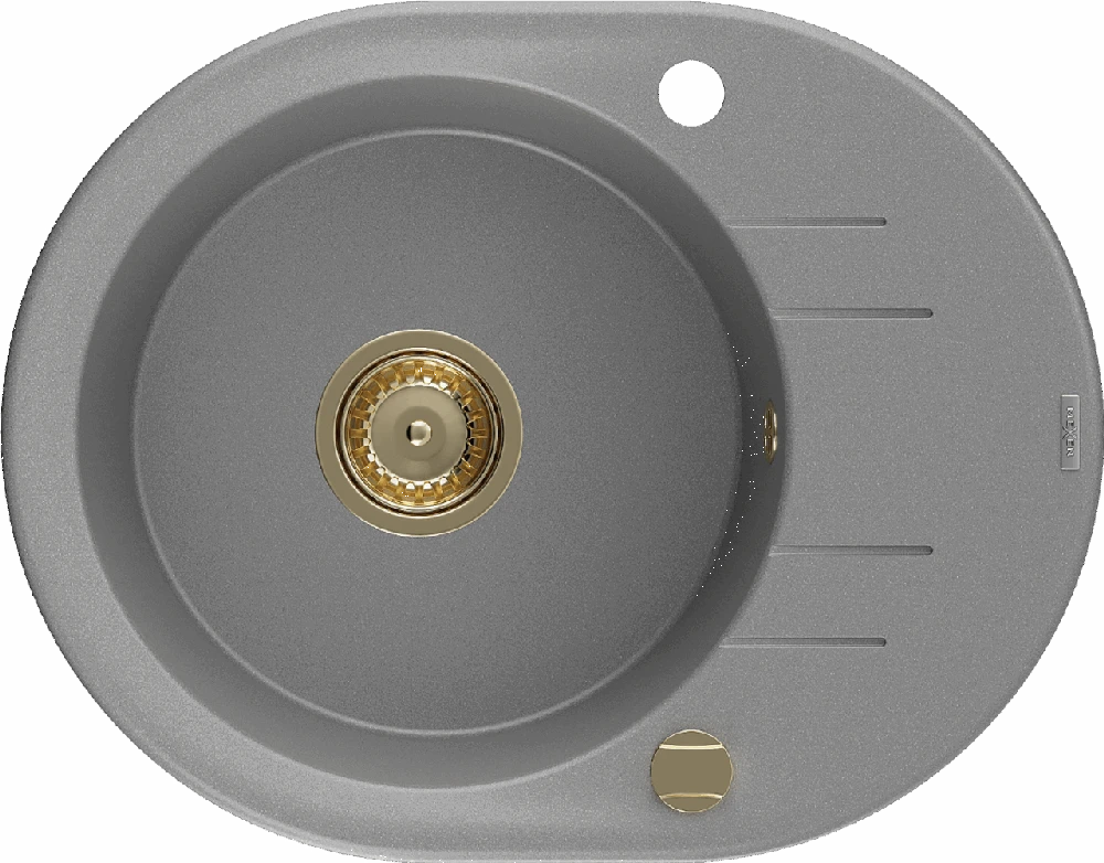 Granitinė virtuvinė plautuvė Mexen Kevin su sifonu, Pilkas+Gold, 586 x 458 mm