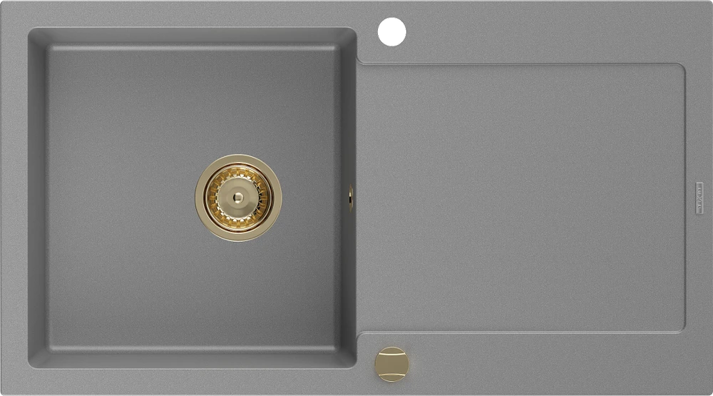 Granitinė virtuvinė plautuvė Mexen Leo su sifonu, Pilkas+Gold, 900 x 500 mm