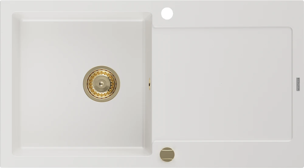 Granitinė virtuvinė plautuvė Mexen Leo su sifonu, Baltas+Gold, 900 x 500 mm