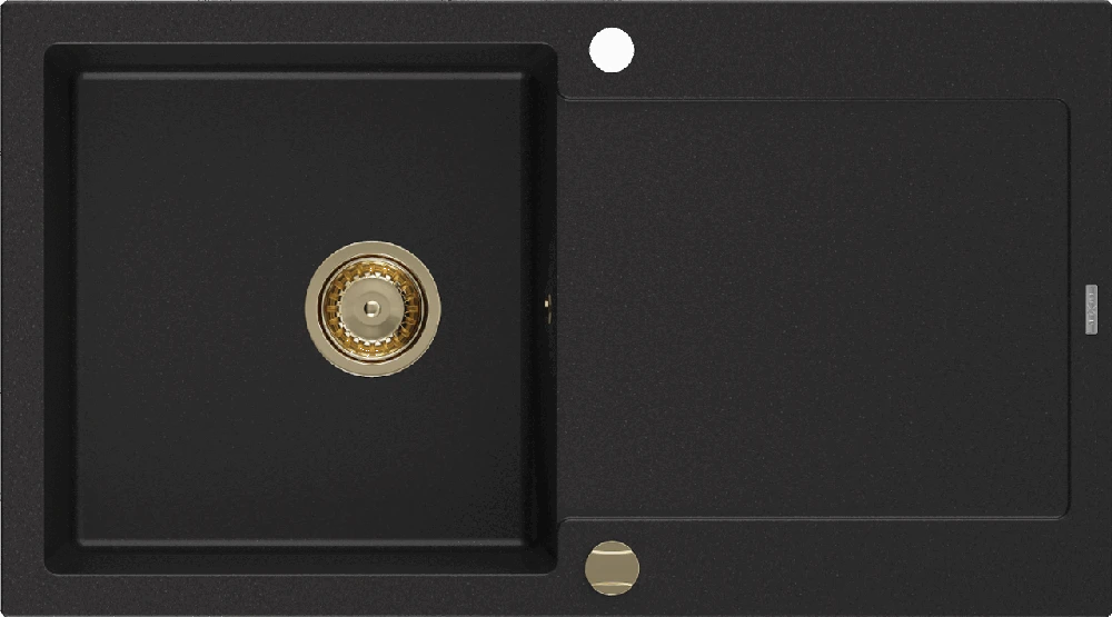 Granitinė virtuvinė plautuvė Mexen Leo su sifonu, Juodas+Gold, 900 x 500 mm