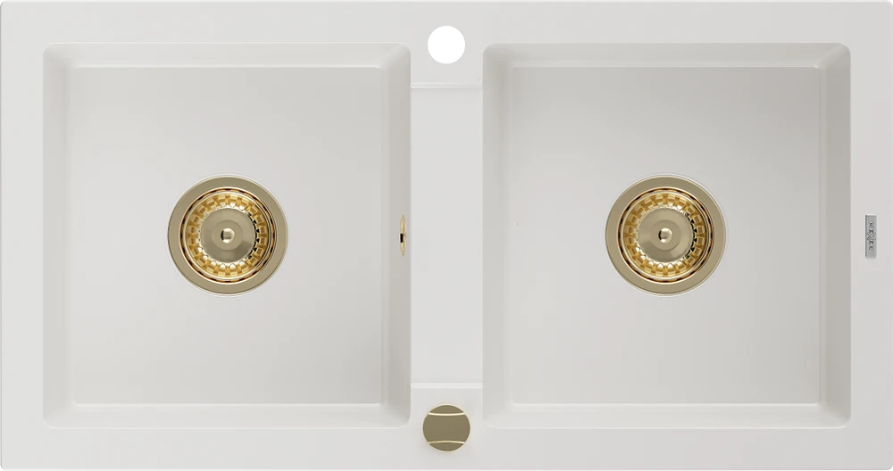Granitinė virtuvinė plautuvė Mexen Mario su sifonu, Baltas+Gold, 820 x 436 mm
