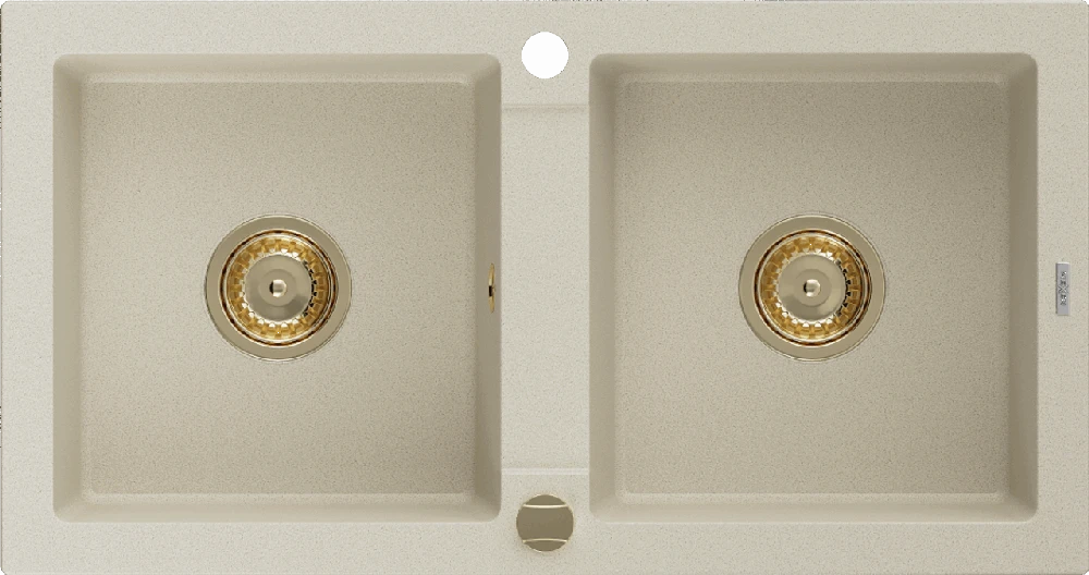 Granitinė virtuvinė plautuvė Mexen Mario su sifonu, rusvai gelsvas+Gold, 820 x 436 mm