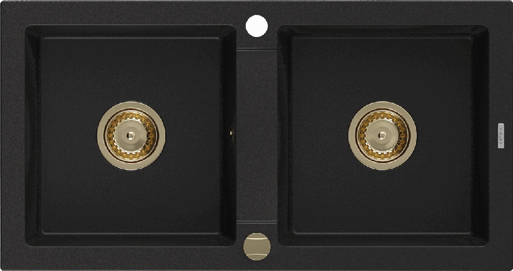Granitinė virtuvinė plautuvė Mexen Mario su sifonu, Juodas+Gold, 820 x 436 mm