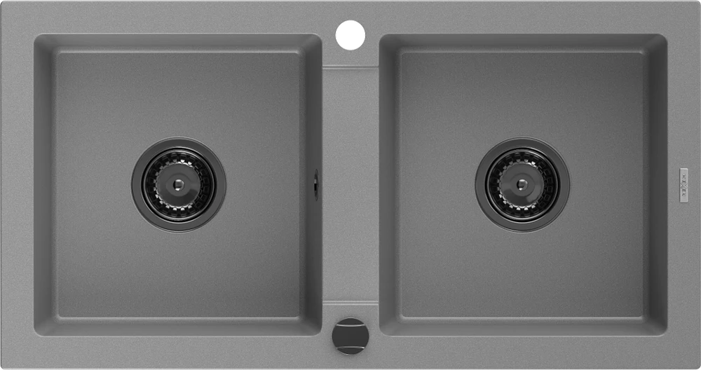 Granitinė virtuvinė plautuvė Mexen Mario su sifonu, Pilkas+Juodas, 820 x 436 mm