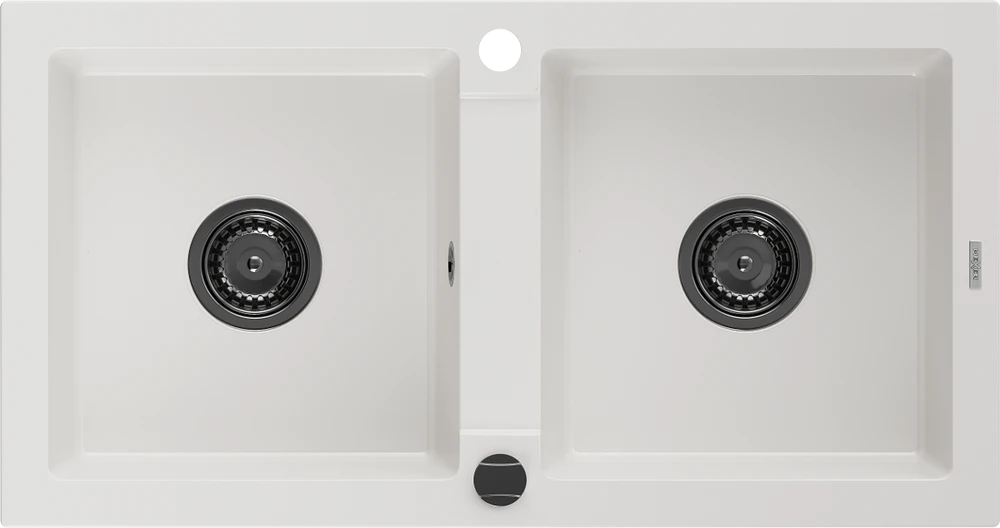 Granitinė virtuvinė plautuvė Mexen Mario su sifonu, Baltas+Juodas, 820 x 436 mm