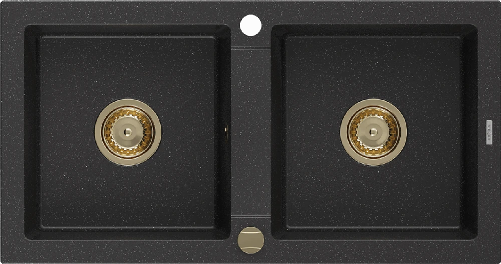 Granitinė virtuvinė plautuvė Mexen Mario su sifonu, Metallic juodas/sidabrinis+Gold, 820 x 436 mm