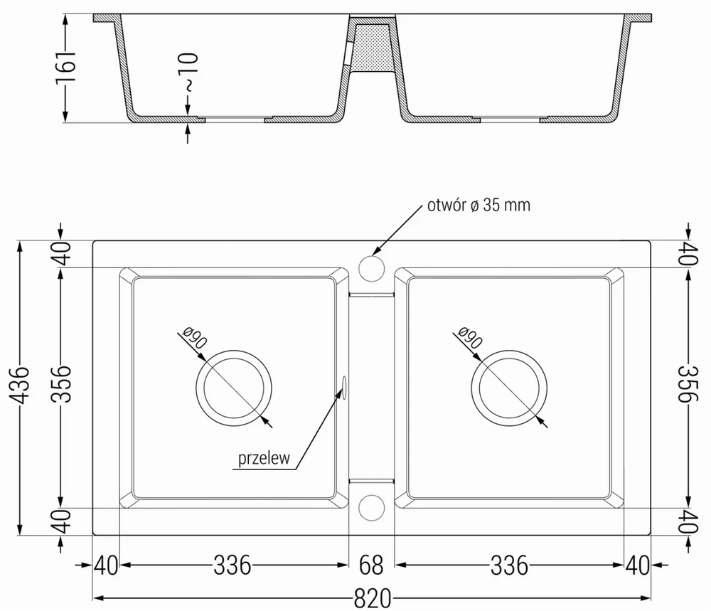 Granitinė virtuvinė plautuvė Mexen Mario su maišytuvu ir sifonu, Juodas granite+Juodas/Gold