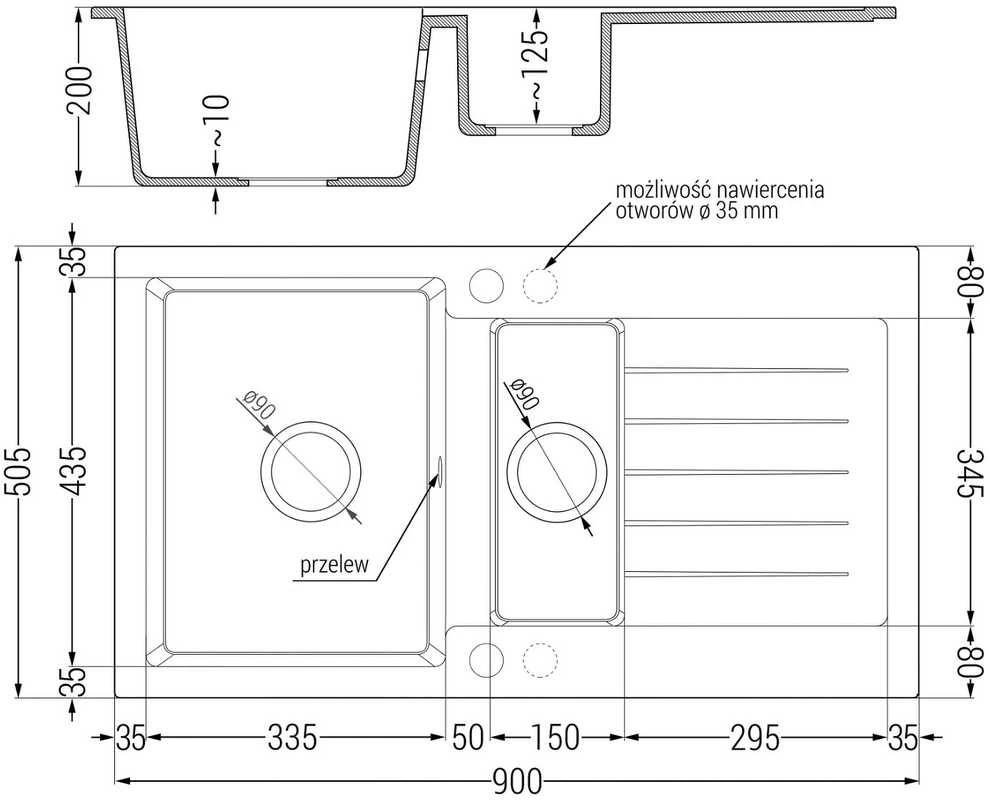 Granitinė virtuvinė plautuvė Mexen Matias su maišytuvu ir sifonu, Metallic juodas/auksinis+Gold