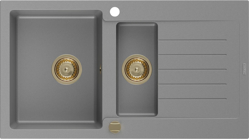 Granitinė virtuvinė plautuvė Mexen Matias su sifonu, Pilkas+Gold, 900 x 505 mm