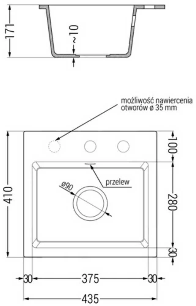 Granitinė virtuvinė plautuvė Mexen Milo su sifonu, Juodas+Chrome, 435 x 410 mm