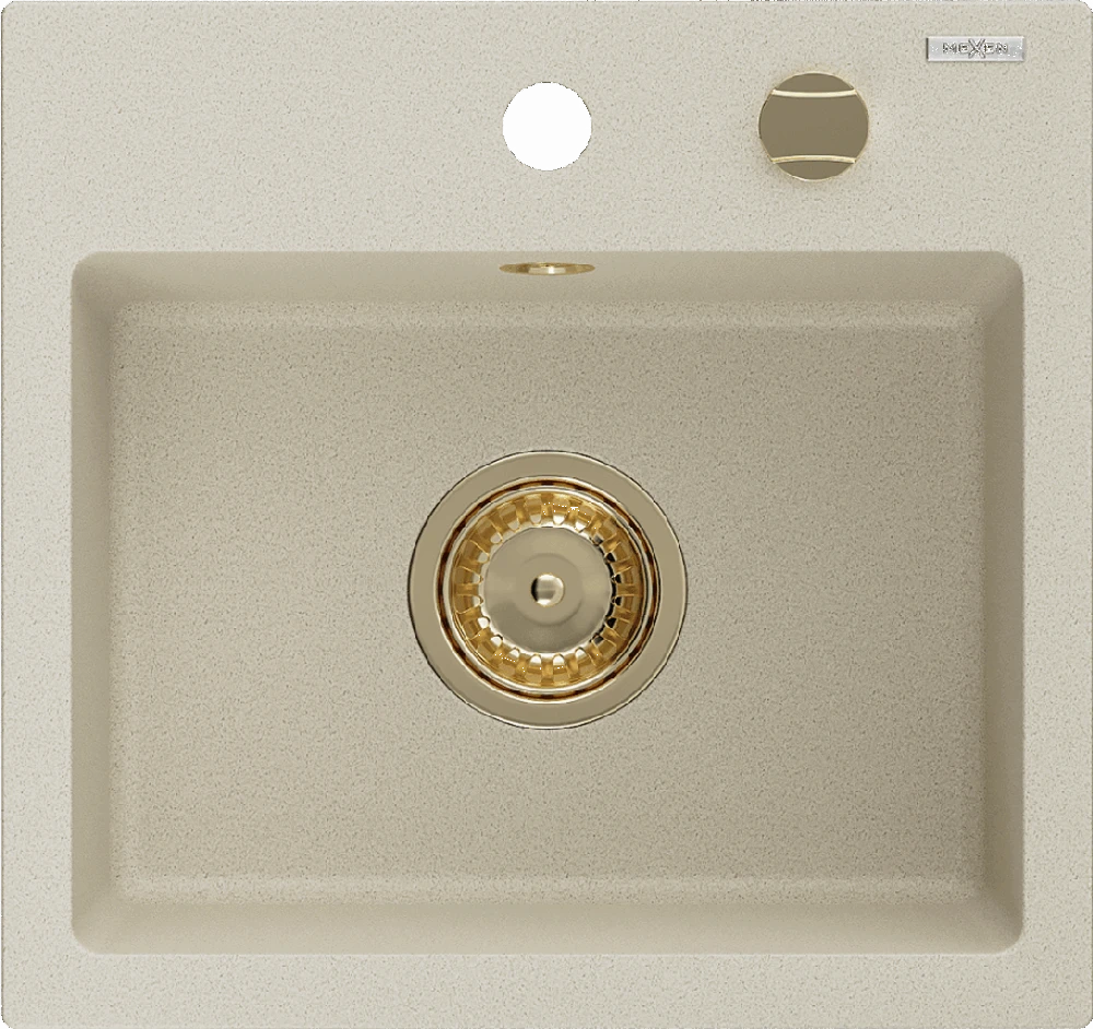 Granitinė virtuvinė plautuvė Mexen Milo su sifonu, rusvai gelsvas+Gold, 435 x 410 mm