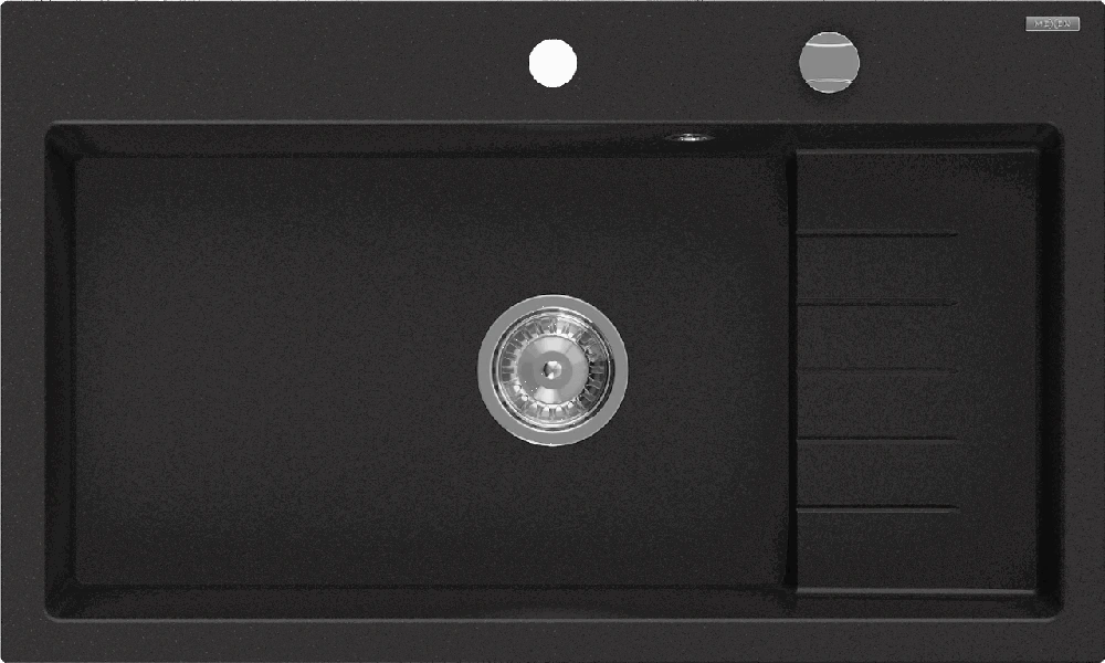Granitinė virtuvinė plautuvė Mexen Omar su sifonu, Juodas+Chrome, 800 x 480 mm